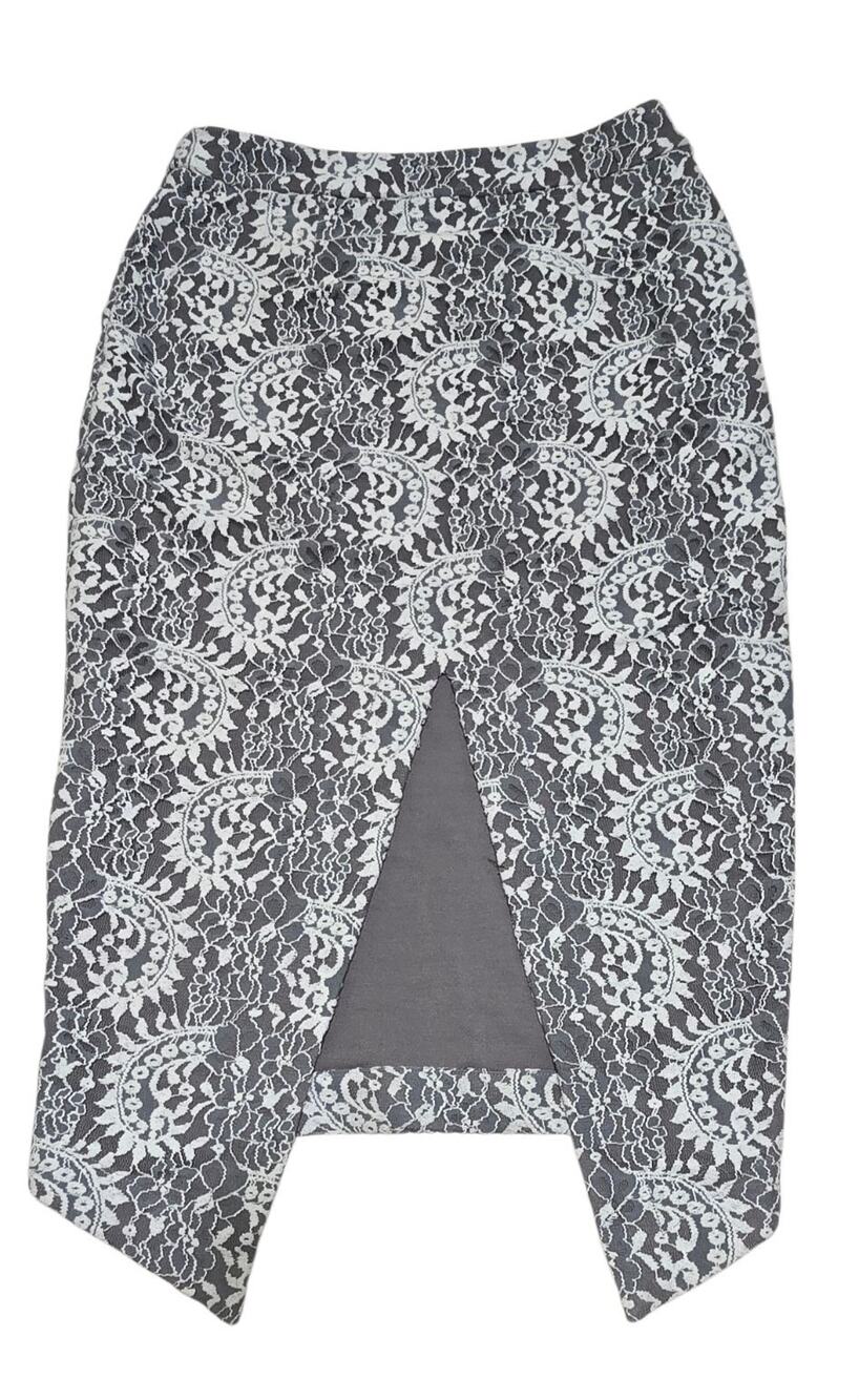 Elliatt Gray Lace Pencil Skirt Triangular Slit